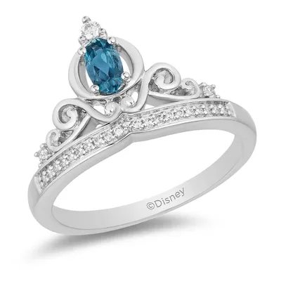 Enchanted Disney Cinderella 1/10 ct. tw. Diamond Crown Ring with Oval Topaz Sterling Silver - RGO8200SPLBTDSRD