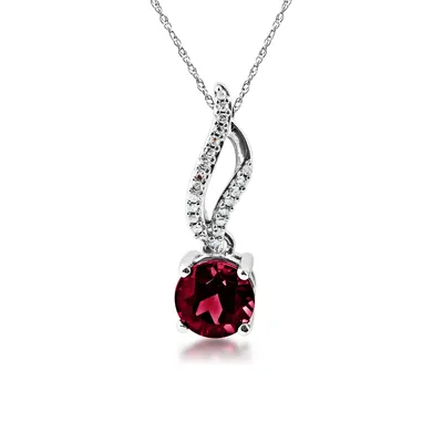 Garnet and .06 ct. tw. Diamond Fashion Pendant in 10K White Gold