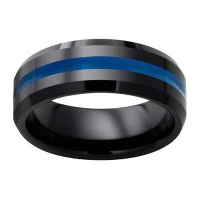 Men's 8.0mm Blue Enamel Inlay Wedding Band Ceramic