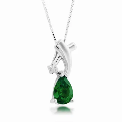 Created Pear Emerald & Diamond Accent Pendant in Sterling Silver