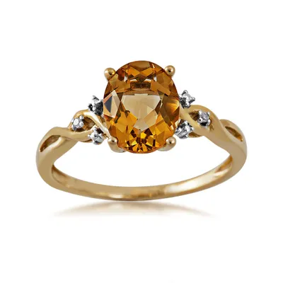 Oval Citrine & Diamond Accent Twist Shank Ring 10K Yellow Gold