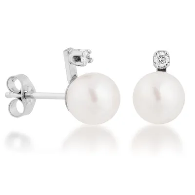 Ladies' 6mm White Pearl & Diamond Earrings in 14K White Gold - WHE30128DP 