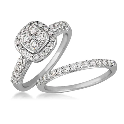 Fairytale Diamonds 1 ct. tw Square Cluster Diamond Halo Wedding Set 14K White Gold - RB-2231-A66-14W