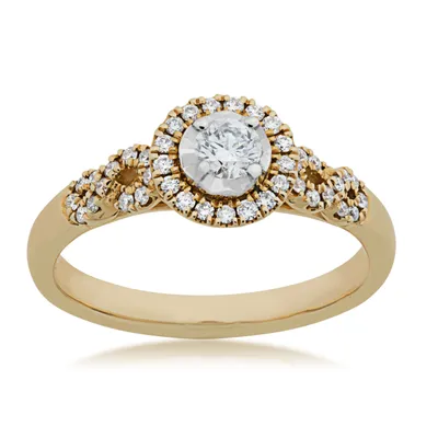 Amaura Collection 3/8 ct. tw. round brilliant Halo diamond engagement ring with Infinity Designed Band 14K yellow gold