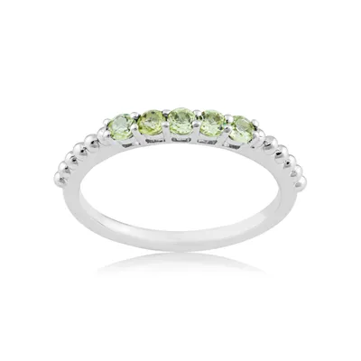 Peridot Stackable Fashion Ring with Beaded Band Sterling Silver