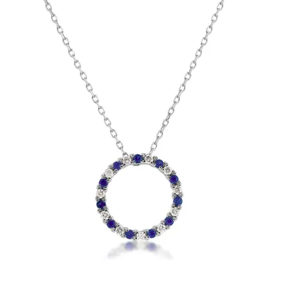 Sapphire and 1/8 ct. tw. Diamond Circle Pendant in 10K White Gold - P200115W-S