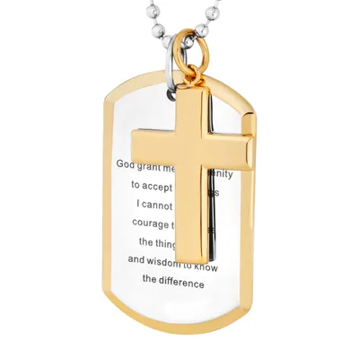 Men's Dog Tag and Cross Necklace with Serenity Prayer in Stainless Steel- HJSP10725/HSN263