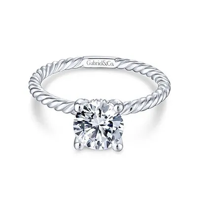 Gabriel & Co. .08 ct. tw. Diamond Solitaire Semi-Mount Wedding Ring with Polished Rope Band 14K White Gold - ER13913R4W44JJ