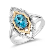 Enchanted Disney Blue Topaz and 1/7 ct. tw. Diamond Aladdin Live Action Filigree Ring Sterling Silver 10K Yellow Gold - RGO8908SY1PBTRI