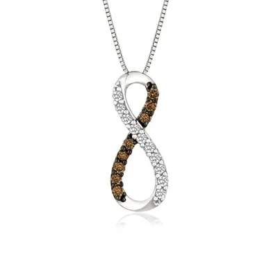 Mocha Collection 1/4 ct. tw. Round Mocha & White Diamond Infinity Fashion Pendant in 10K White Gold - PD325110KWCHB8SC