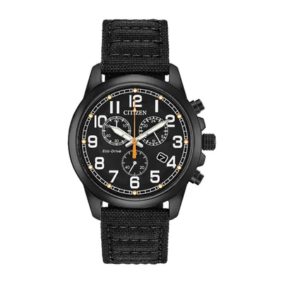 Citizen Men's Chandler Eco-Drive Black Stainless Steel Chronograph Watch with Nylon Strap - AT0205-01E