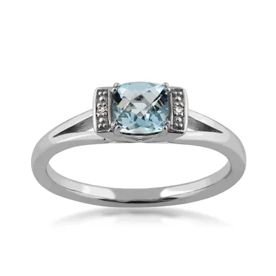 Cushion Aquamarine and Diamond Accent Split Shank Ring Sterling Silver - FR30426AQ-D-S