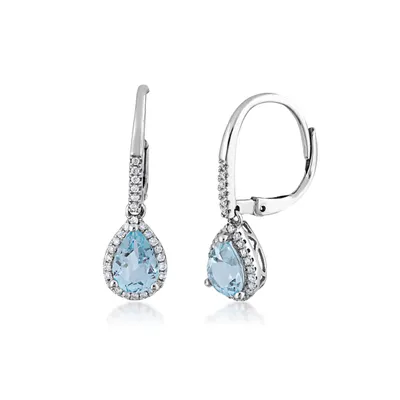 Genuine Pear-Shaped Aquamarine & 1/5 ct. tw. Diamond Leverback Dangle Earrings in 10K White Gold - GJ16214E