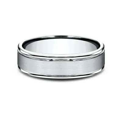 Benchmark Men's 6.0mm Satin Wedding Band with Center Brushed Design 10K White Gold - RECF7602S10KW10