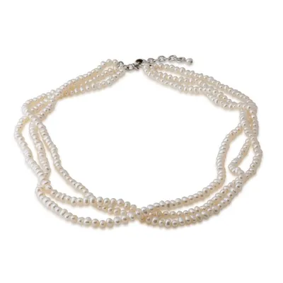 16" Three Strand Freshwater 3.5-4mm Pearl Necklace with Sterling Silver Clasp - AT-P-10244340