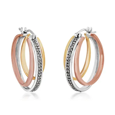 1/6 ct. tw. Diamond Triple Hoop Earrings in 10K Tri-Tone Gold