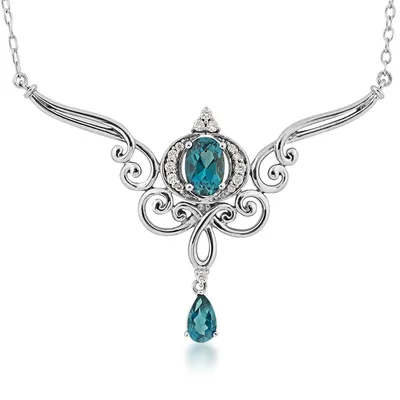 Enchanted Disney Cinderella London Blue Topaz & 1/15 ct. tw. Diamond Carriage Necklace in Sterling Silver