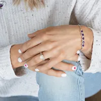 Heart Amethyst and Created White Sapphire XO Bolo Bracelet in Sterling Silver