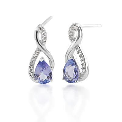 Genuine Pear-Shaped Tanzanite Earrings with White Sapphire Accents in Sterling Silver - EF762345