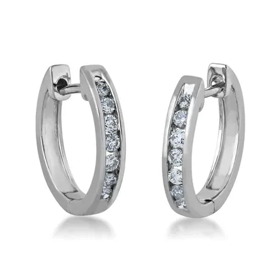 1/4 ct. tw. Round Open Channel Set Diamond Huggie Hoop Earrings with Click Backs in 10K Gold