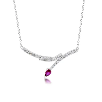 Created Pear-Shaped Ruby and Created White Sapphire Necklace in Sterling Silver