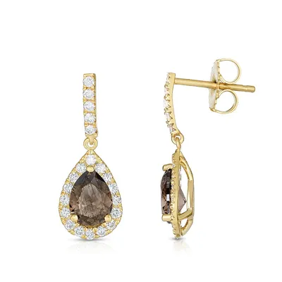 Mocha Lux 1-1/10 ct. tw. Pear Mocha and White Diamond Drop Earrings in 14K Yellow Gold - Z274060