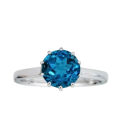 Round London Blue Topaz Solitaire Ring 10K White Gold - QA0027R-R1810501