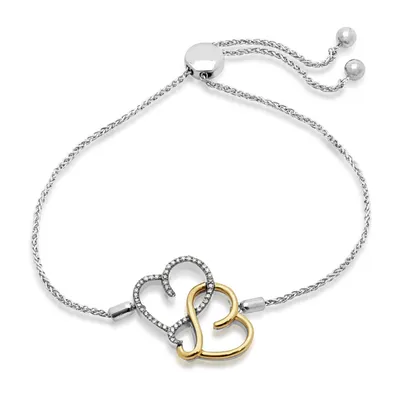 Infinite Love 1/8 ct. tw. Diamond Triple Heart Bolo Bracelet in Sterling Silver & 10K Yellow Gold