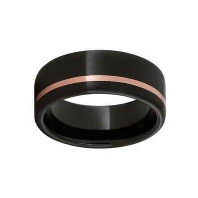 Men's 8.0mm Black Polished Wedding Band with 14K Pink Gold Inlay Ceramic