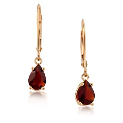 Pear Garnet Drop Earrings in 14K Yellow Gold