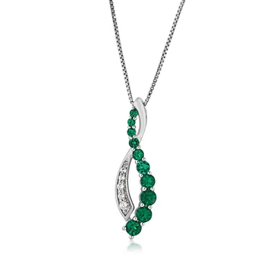 Journey Collection Created Emerald and White Sapphire Pendant in Sterling Silver - ZP7903SC98309