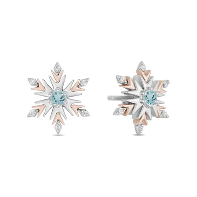 Enchanted Disney Elsa 1/20 ct. tw. Diamond and Sky Blue Topaz Snowflake Earrings in Sterling Silver and 10K Pink Gold