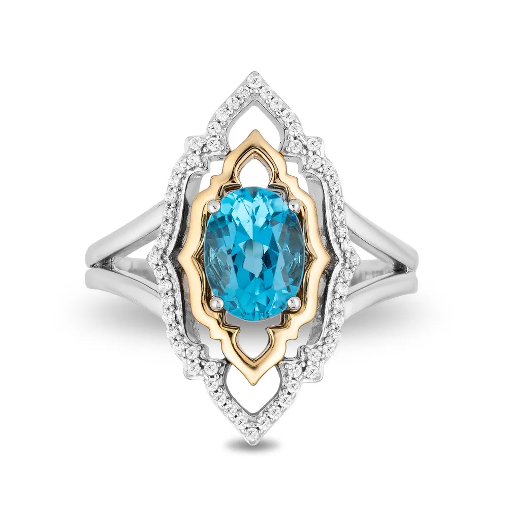 Enchanted Disney Blue Topaz and 1/7 ct. tw. Diamond Aladdin Live Action Filigree Ring Sterling Silver 10K Yellow Gold - RGO8908SY1PBTRI