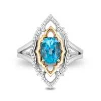 Enchanted Disney Blue Topaz and 1/7 ct. tw. Diamond Aladdin Live Action Filigree Ring Sterling Silver 10K Yellow Gold - RGO8908SY1PBTRI