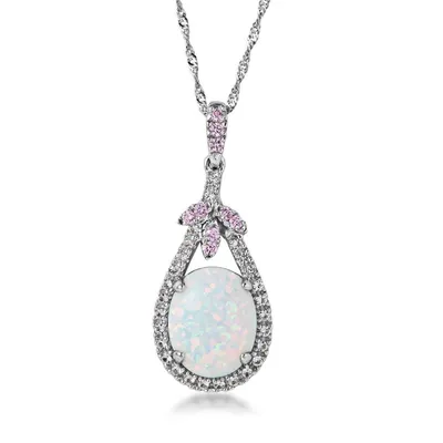 Created Oval Opal Pendant with Created White & Pink Sapphire Accents in Sterling Silver - P248341SSO490