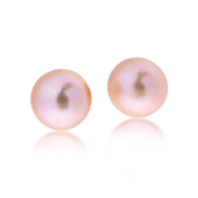 Pink Freshwater Pearl Stud Earrings in 14K Yellow Gold