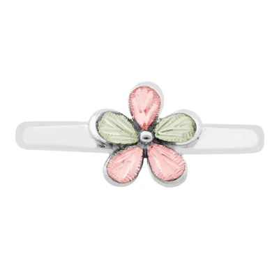 Black Hills Gold Ladies' Green & Pink Petal Flower Ring Sterling Silver - MR10022