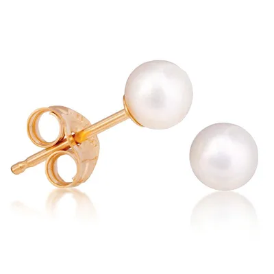 Ladies' 4mm Pearl Stud Earrings in 14K Yellow Gold - E30132P-PEARL