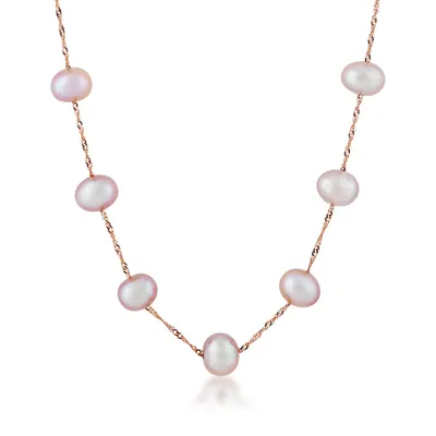 Cultured Pink Freshwater Pearl Tin Cup Necklace in 14K Pink Gold