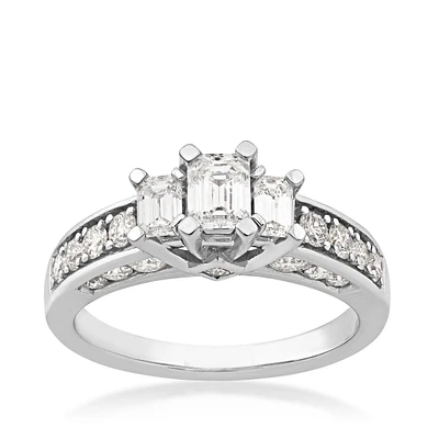 Timeless Collection 1-1/2ct. tw. Emerald Cut Diamond 3-Stone Engagement Ring with Prong-Set  Sides 14K White Gold - ISR1890CH