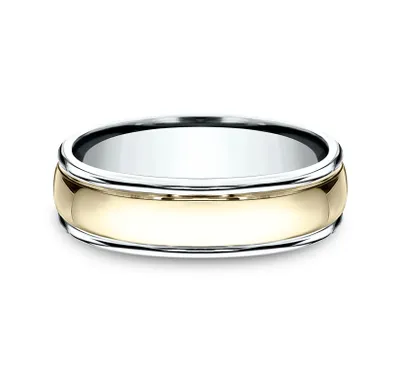 Benchmark Men's 7.0mm Wedding Band with Polished Center and Raised Edges 14K Yellow White Gold - ALCF1760814KW