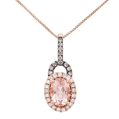 Oval-Shaped Morganite and 1/5 ct. Mocha and White Diamond Pendant in 10K Pink Gold