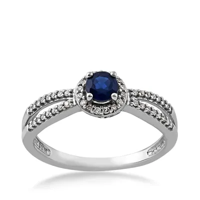 Sapphire and 1/6 ct. tw. Diamond Halo Split Shank Ring 10K White Gold -ZR92631BOOW14