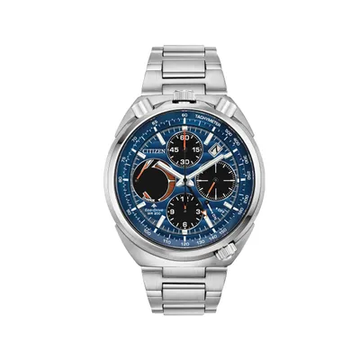 Citizen Men's Promaster Tsuno Chronograph Racer Stainless Steel Watch with Two-Tone Blue and Black Dial - AV0070-57L