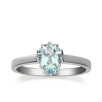 Pear Aquamarine Solitaire Ring 10K White Gold -QA0026R-R1902588