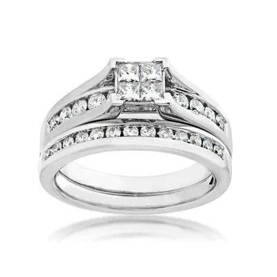 Fairytale Diamonds 1 ct. tw Quad Diamond Wedding Set with Open Channel-Set Band 10K White Gold - SKR2602-100 10W