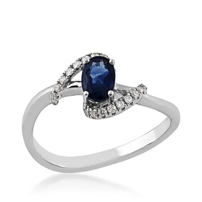 Oval Sapphire and 1/10 ct. tw. Diamond Bypass Ring 10K White Gold - TW1082R-SA