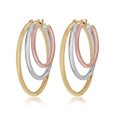 Triple Hoop Earrings in 10K Tri-Tone Gold