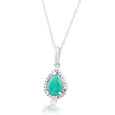 Genuine Pear Shaped Emerald with .06 ct. tw. Diamond Halo Necklace in 10K White Gold - 484794PF0E0