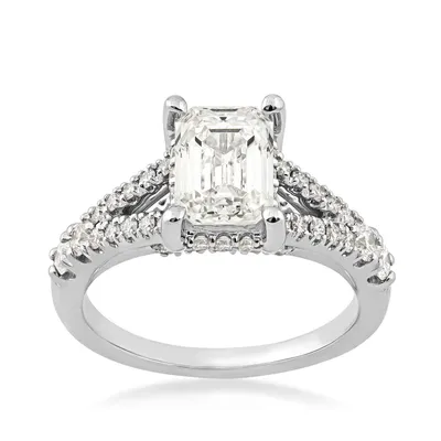 Adamante 2-3/4 ct. tw. Lab-Grown Emerald Cut Diamond Split Shank Engagement Ring 14K White Gold - LGARE15493HS114W@275